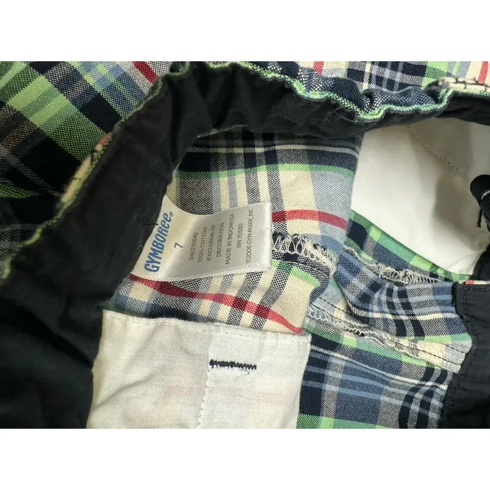 Gymboree Boys Shorts Sz 7 Green Navy Blue Red White Plaid Adjustable‎ Waist